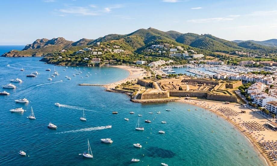 Vista del atardecer en la Bahía de Roses y los canales de Santa Margarida